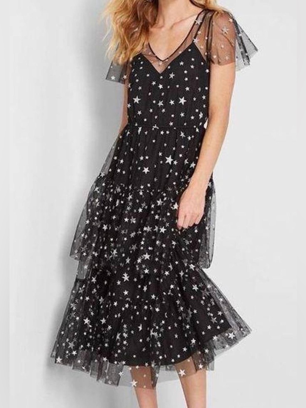 NWT ModCloth Tiered Tulle Stars Dress Whimsigoth Witchy Celestial | Size XL